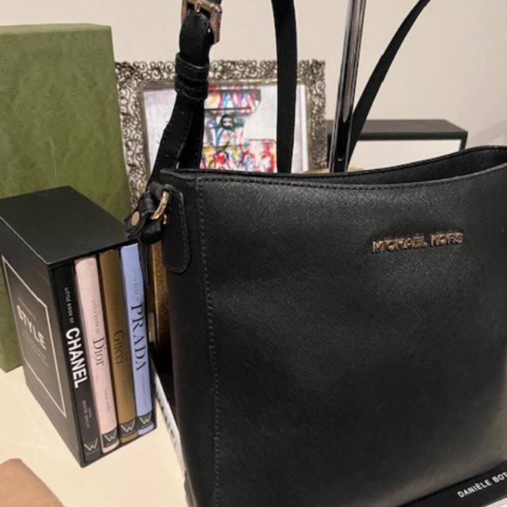 Michael Kors Black Saffiano Leather Crossbody Medium Tote. AS IS - Picture 5 of 5
